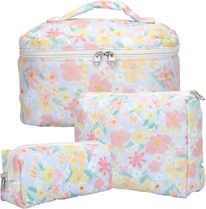 3-Delige Make-up Tas Set voor Dames - Bloemenpatroon Reisorganizer