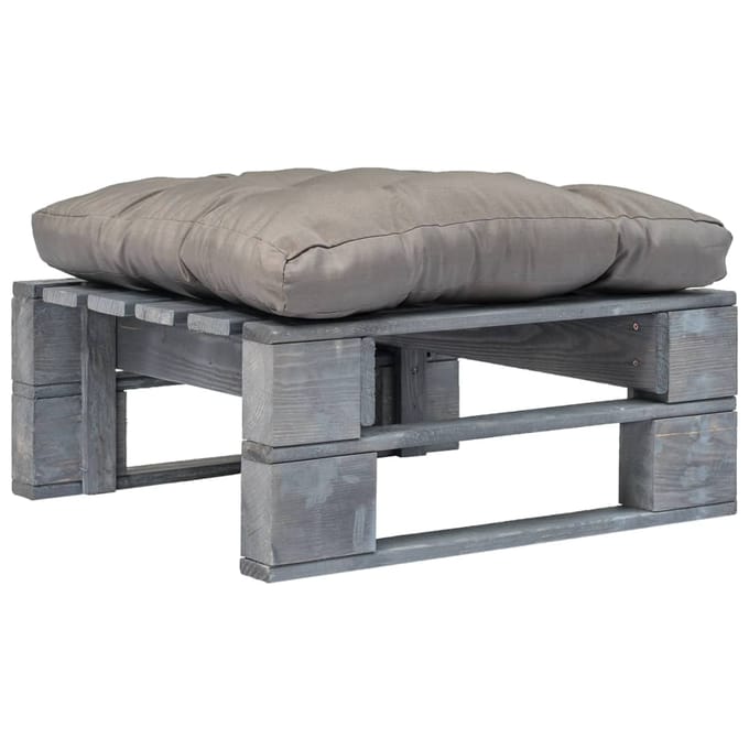 vidaXL - Tuinhocker - met - grijs - kussen - pallet - hout - grijs
