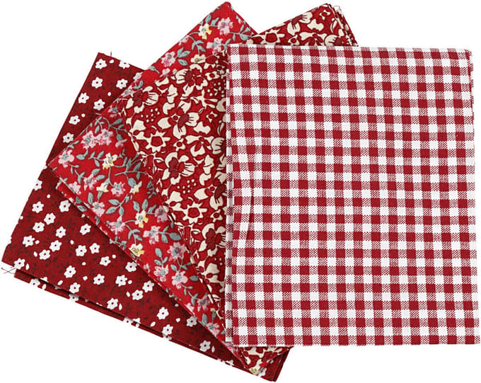 Creativ Company Patchwork Stof 45x55 cm Rood 4 stuks