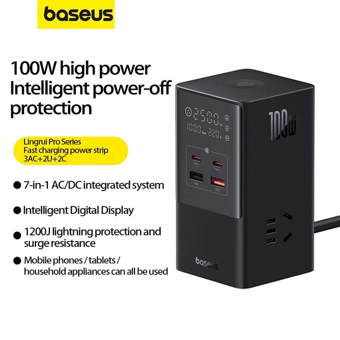 Baseus verticale digitale socket 100W snellaadstation/intelligente lader/multifunctionele lader/stekkerdoos/bureaublad socket zwart