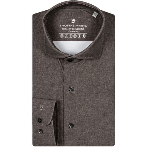 Thomas Maine Overhemd Roma Modern Kent Hyper Stretch Two-Tone Luxury Comfort Donker Bruin / male