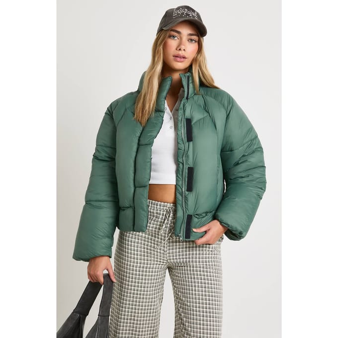 boohoo Dames Quilt Detail Puffer Jas | Green | Maat: 14