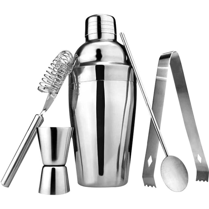 5-delige Cocktail Mixset Roestvrij Staal 750ML Cocktailshaker Lepel Maatbeker Klem en gray