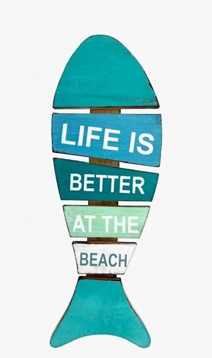 Houten bord Rudi Life is better beach turq