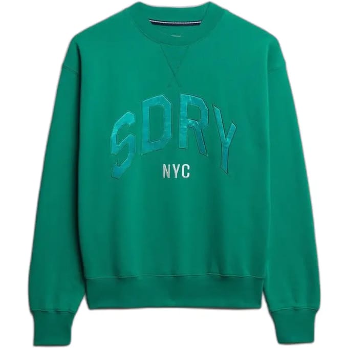 Superdry Varsity Satin Applique Crew Sweater Dames