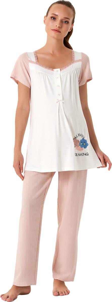 Feyza - Dames Zwangerschap Pyjama Set, Korte Mouwen - L