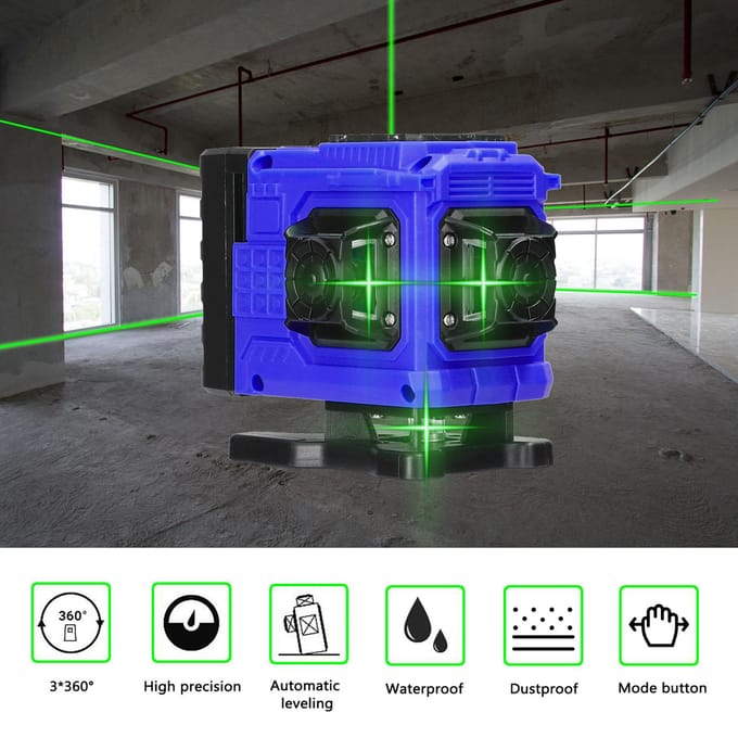 Multifunctionele Groen Licht Laser Waterpas 12 Lijnen 3 graden Zelfnivellerende Machine Oplaadbare Lithium Batterij Waterpas