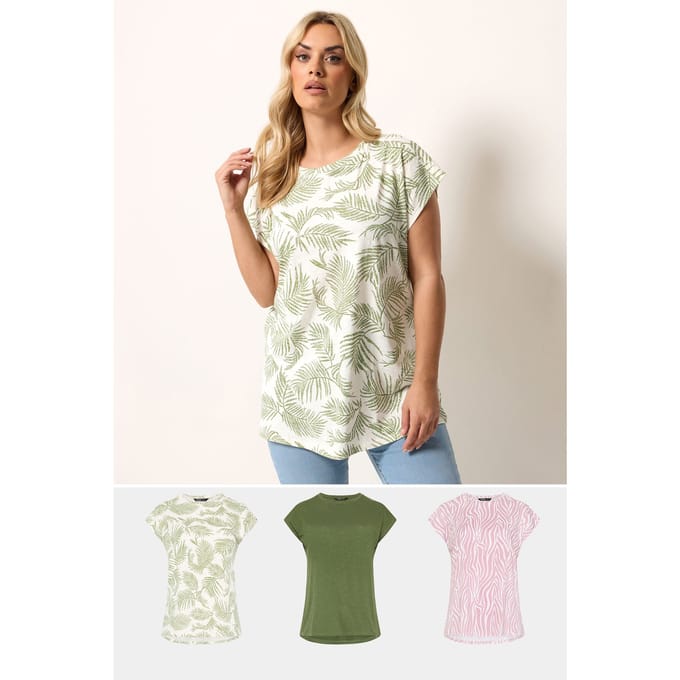 Yours 3 Pack Groene Tshirts Met Palm En Zebraprint Size 54-56