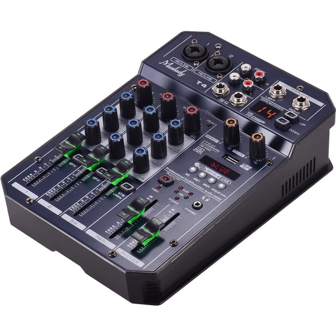 T4 Draagbare 4-kanaals Geluidskaart Mengpaneel Audio Mixer Ingebouwde 16 US Plug black