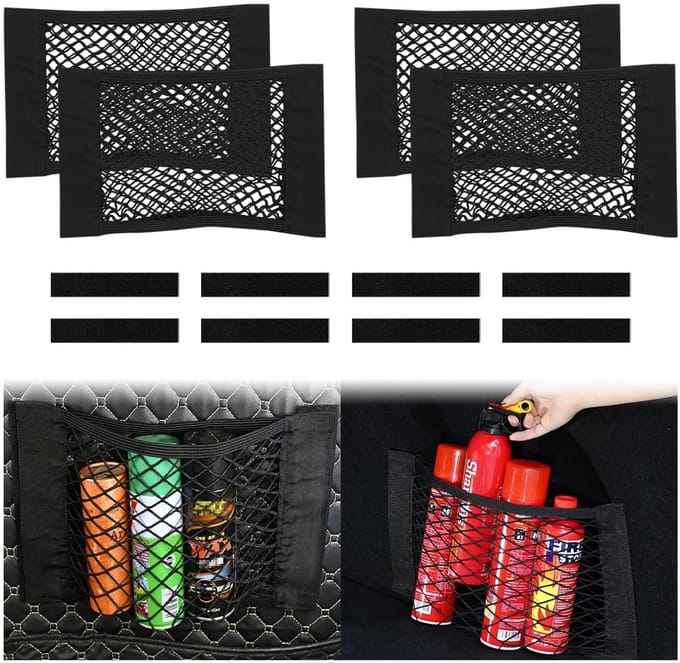 Dailygoods- Kofferbaknet 4 Stuks - Universele Auto Organizer - Elastisch Opbergnet - Beschermnet met Klittenbandsluiting - 40 x 25 cm - Voertuigorganizer