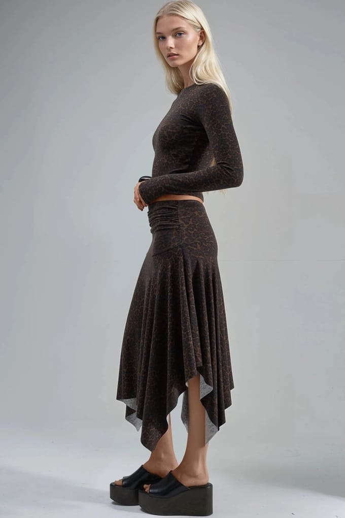Hoge Taille Leopardprint Asymmetrische Midi Rok