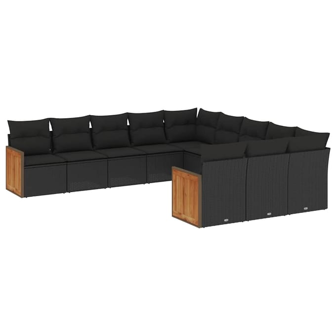 vidaXL - 11-delige - Loungeset - met - kussens - poly - rattan - zwart