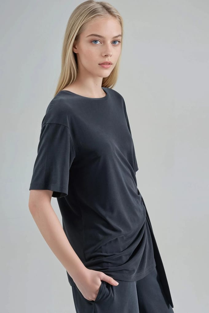 Losse Pasvorm Crew Neck Modal Blouse met Strikdetail