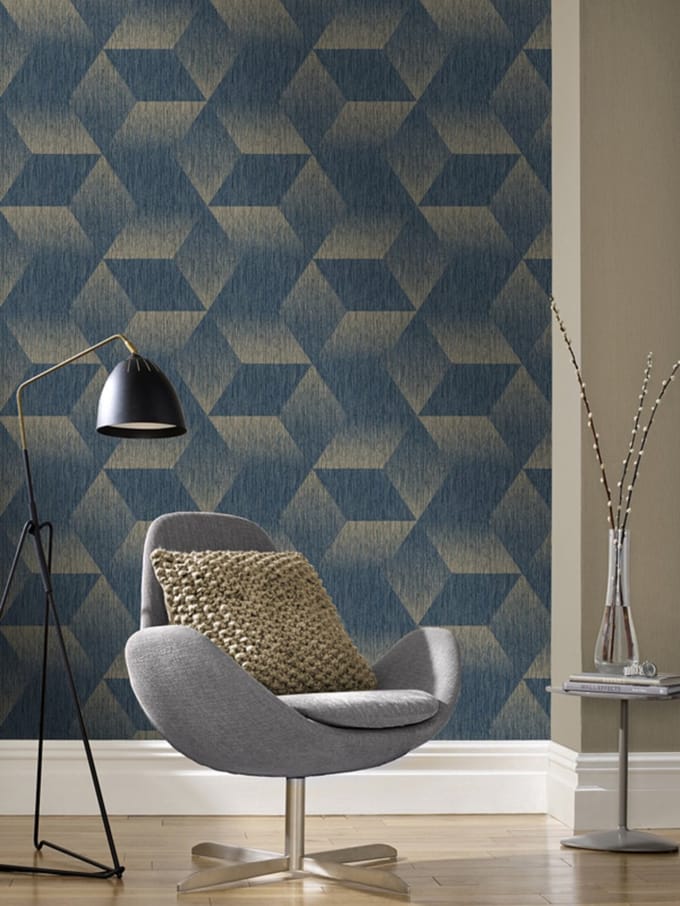 BLAUW GOUD RETRO BEHANG 311013