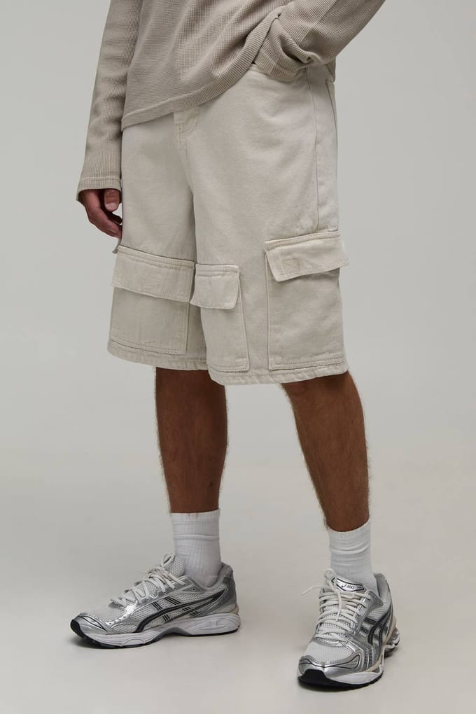 Parachute Cargo Denim Shorts | Stone | Size 28