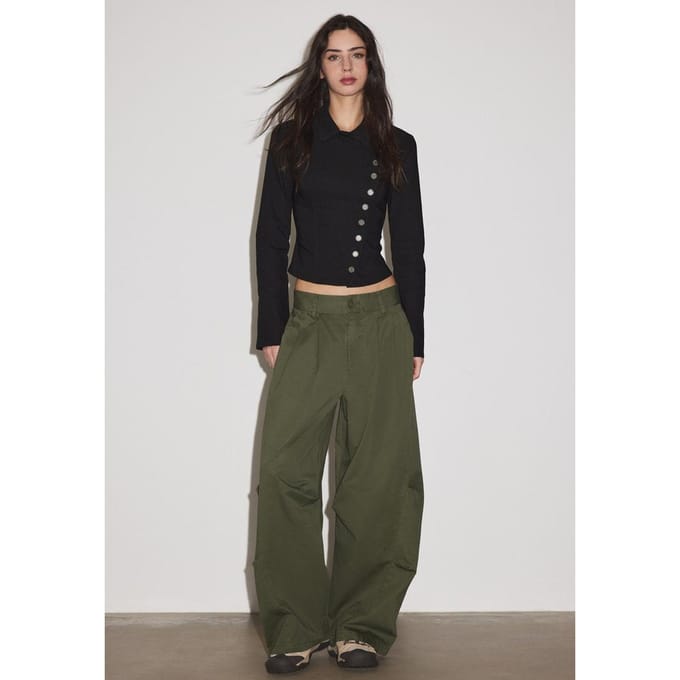 Stradivarius Overhemd met overslag en knopen  Zwart XS