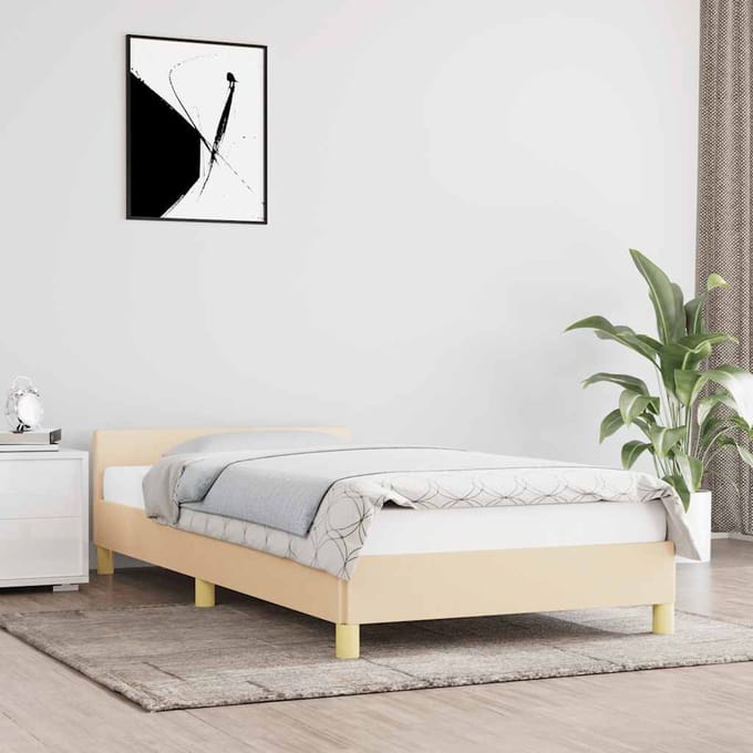 vidaXL - Bedframe - met - hoofdeinde - zonder - matras - 80x200 - cm - stof - crème