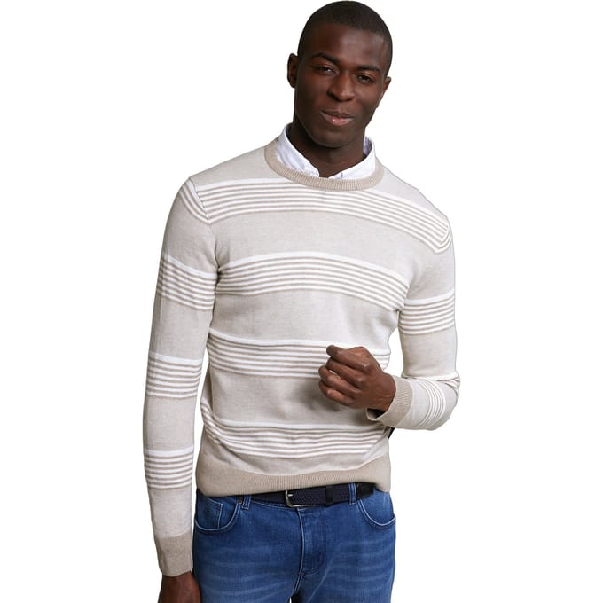 River Woods Custom Fit Cotton Striped Crew Neck Pullover Old Wood Mix Taglia: M | Maglioni a maglia Outlet | Uomo