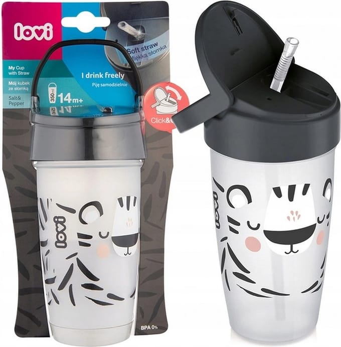 LOVI | Drinkbekker | Salt&Pepper | wit- zwart 350ml, 11 m+