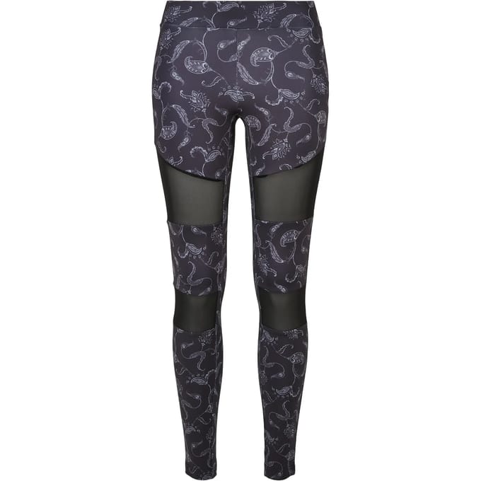 Urban Classics - Tech Mesh AOP blackpaisley Sportlegging - XL - Zwart
