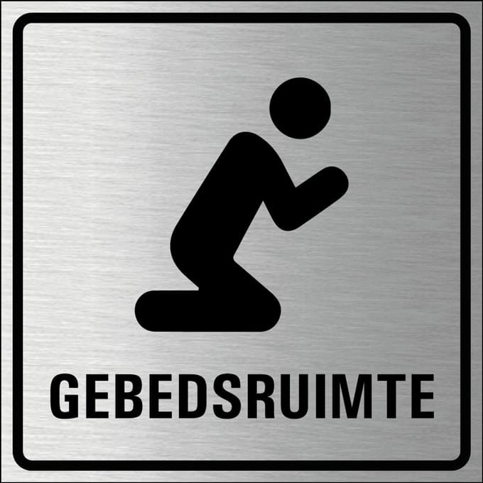 Gebedsruimte bordje, geborsteld aluminium 100 x 100 mm