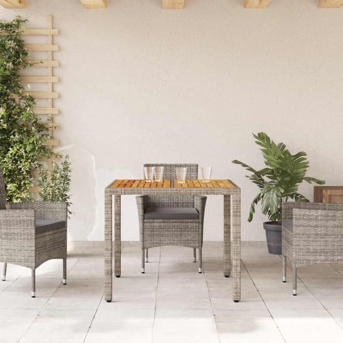 vidaXL - Tuintafel - met - acaciahouten - blad - 90x90x75 - cm - poly - rattan - grijs