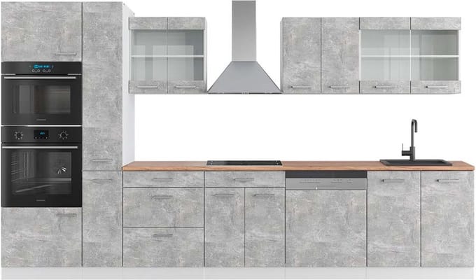 Vicco R-Line Keukenblok – 350 cm met hoge kast, WB Eik Beton/Wit