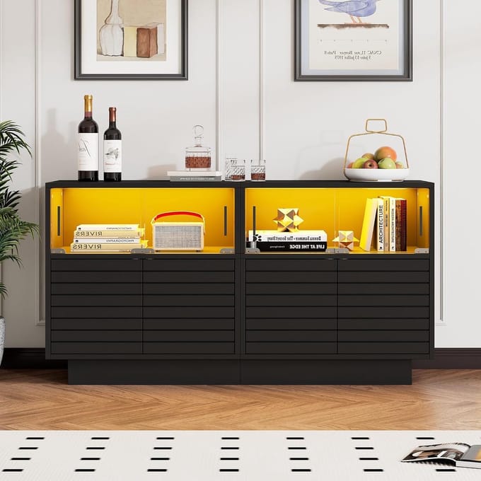 Dressoir met LED Verlichting 130 - 130x35x68 cm - Zwart - Medahomestore