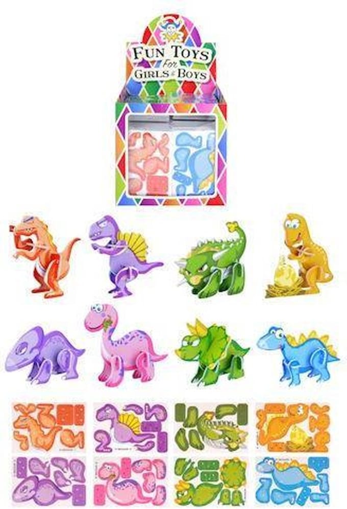 144 STUKS | Mini 3D Dinosaurussen Puzzels in Traktatiebox (Uitdeelcadeautjes)