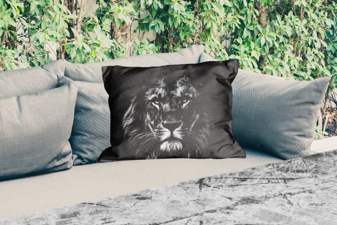 Buitenkussens - Tuin - Leeuw - Dieren - Zwart - Wit - 50x30 cm