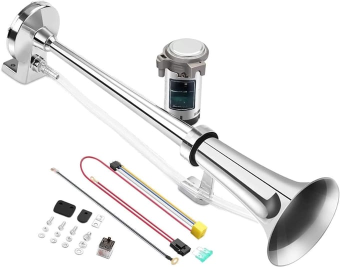 Core® Luchthoorn - Luchthoorn 12 Volt - Toeter - Luchthoorn Met Compressor - Zilver - 45cm x 11cm x 10cm