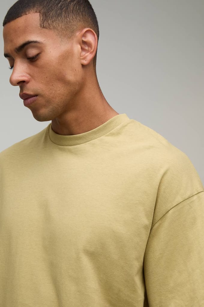 Basic Oversized Boxy T-shirt Met Ronde Hals | Khaki | Size Small