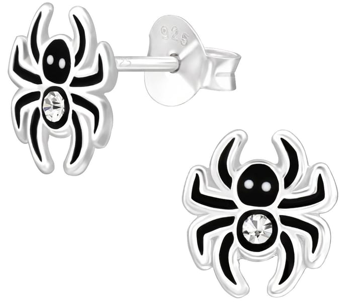 Joy|S - Zilveren spin oorbellen - zwart - 8 mm met kristal