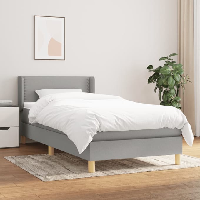 vidaXL - Boxspring - met - matras - stof - lichtgrijs - 90x190 - cm