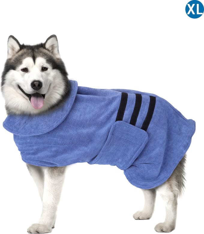 Nobleza Hondenbadjas - Honden badjas - Ruglengte 75 cm - XL - Blauw