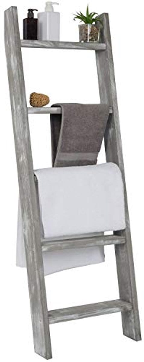 Rustiek Houten Ladder-Stijl Dekenrek met Wit Finish