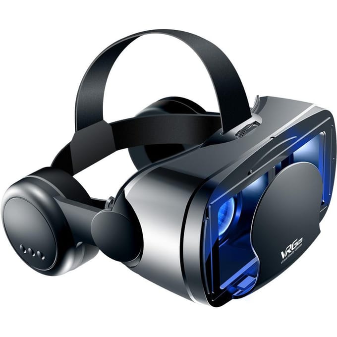 3D VR Smart Bril Headset Virtual Reality Helm Smartphone Volledig scherm Visie Groothoeklens met Controller Headset 7 Inch stand zwart