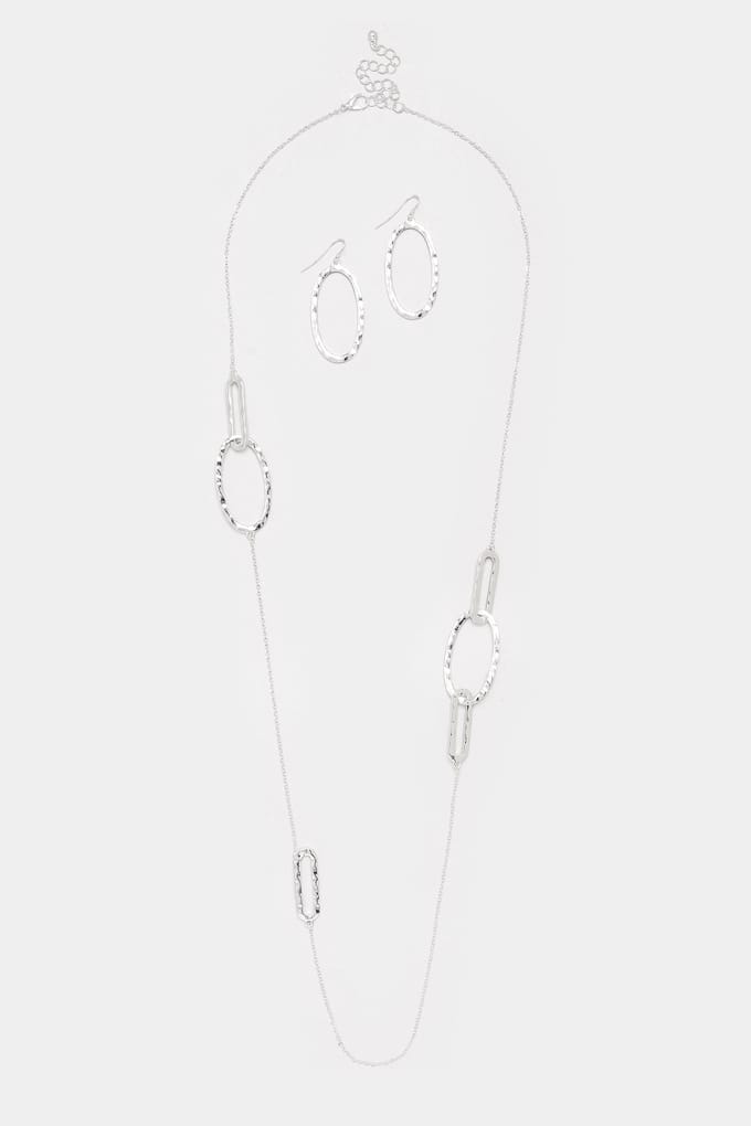 Yours Zilverkleurige Abstracte Hoepelketting En Oorbellensetsize One Size