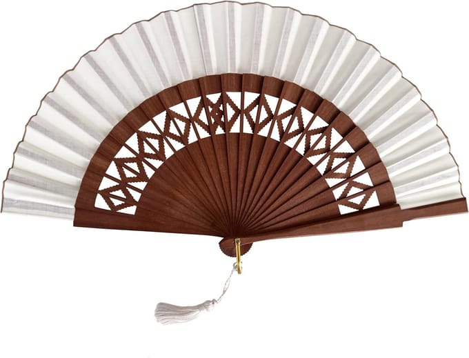 Spaanse waaier - Handgemaakte waaier - Mode accessoire - Sipo hout details - 25.5 cm - Wit