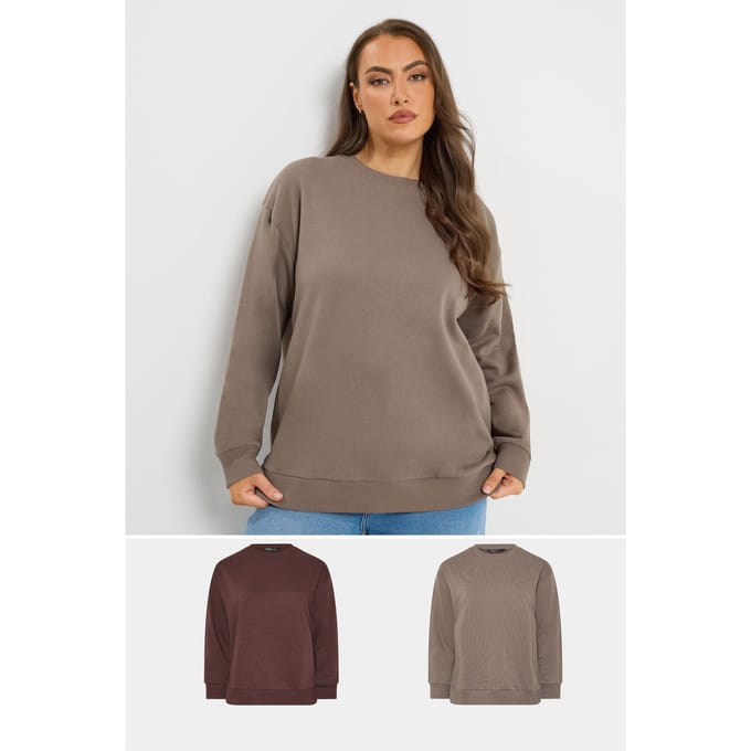 Yours 2Pack Sweatshirts In Chocoladebruin En Mokkabruin Size 50-52