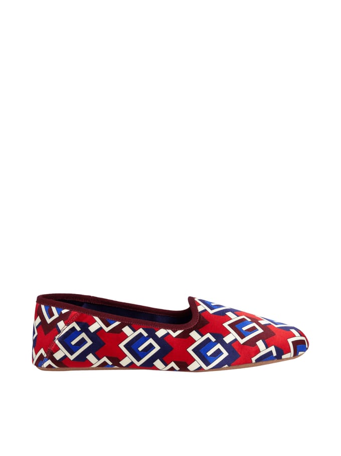 Geometrische G-print satijnen Voyage slippers