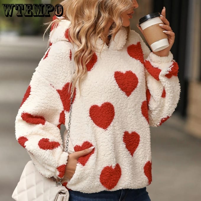 Dames Pluche Liefde Bedrukt Losse Lange Mouw Ronde Hals Pullover Sweatshirt S kaki