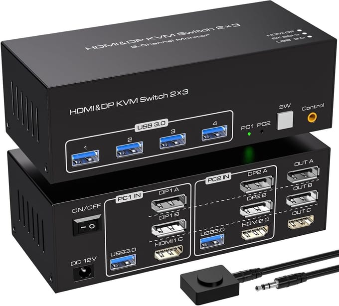KVM Switch voor 2 Computers met 3 Monitoren en USB 3.0-ondersteuning