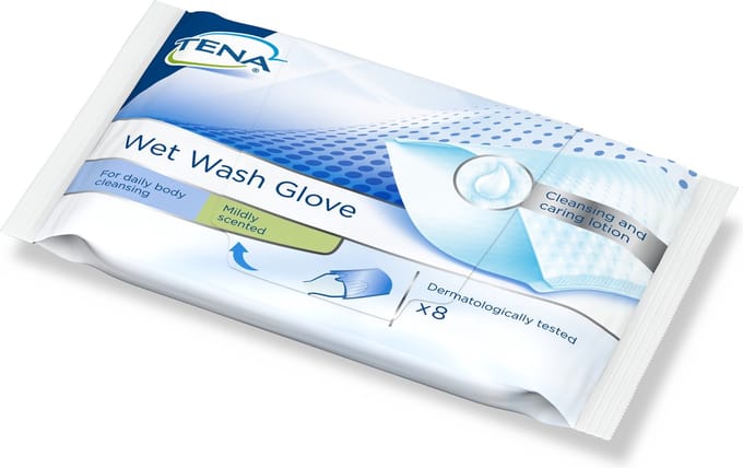 Tena Wet Wash Glove - 1 pak van 8 handschoenen
