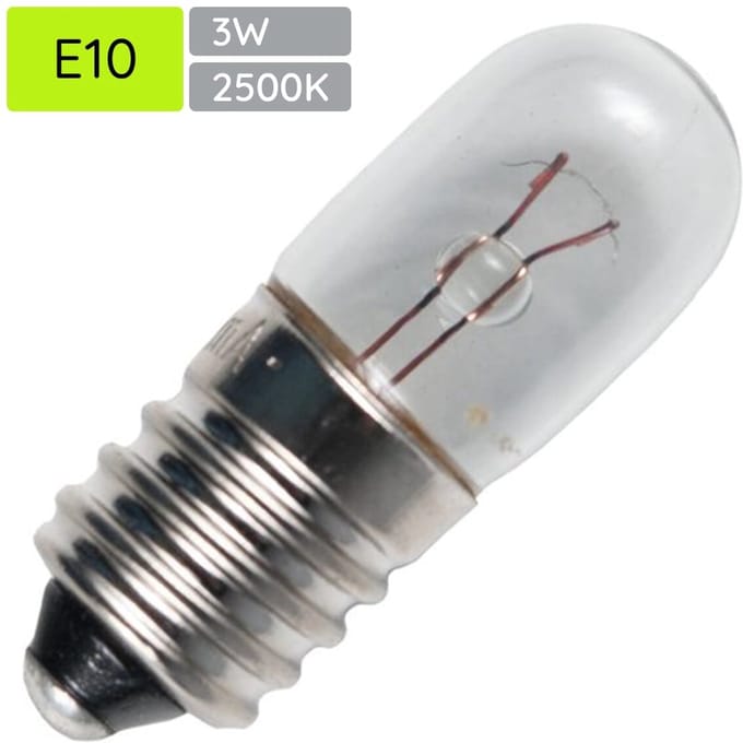Signaallamp E10 6V 3W - 500 mAh - Per stuk - T10 Gloeilamp Ø10mm - 28mm - 2500K - Dimbaar