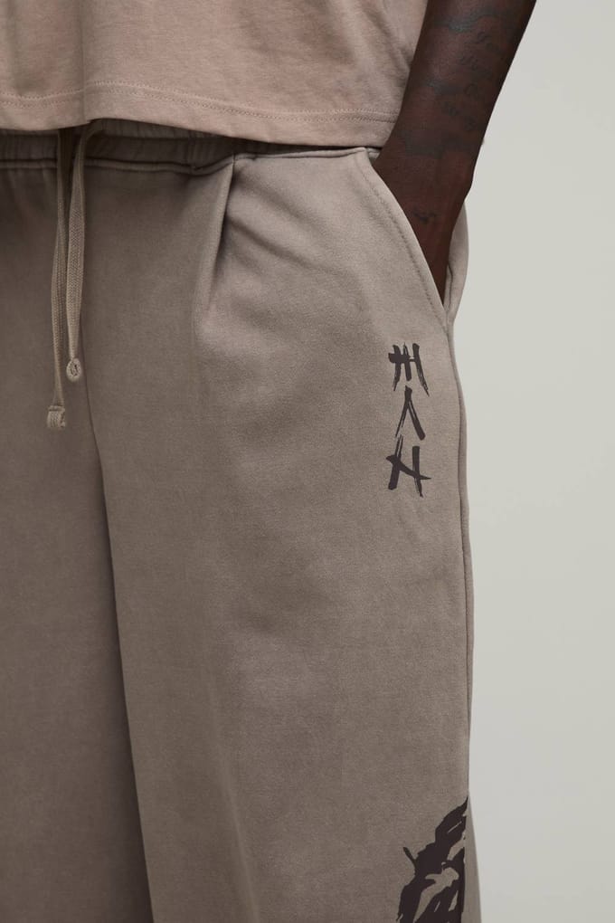 Joggingbroek Met Ballonpasvorm En Drakenprint Gewassen | Taupe | Size Medium