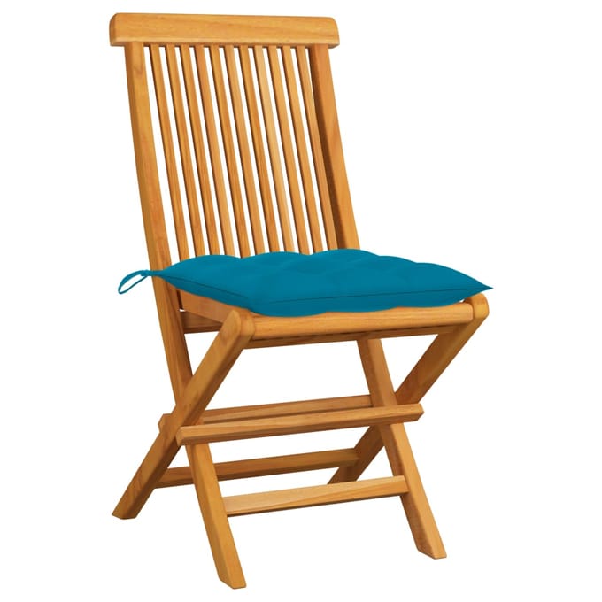 vidaXL - Inklapbare - stoelen - 2 - st - met - lichtblauwe - kussens
