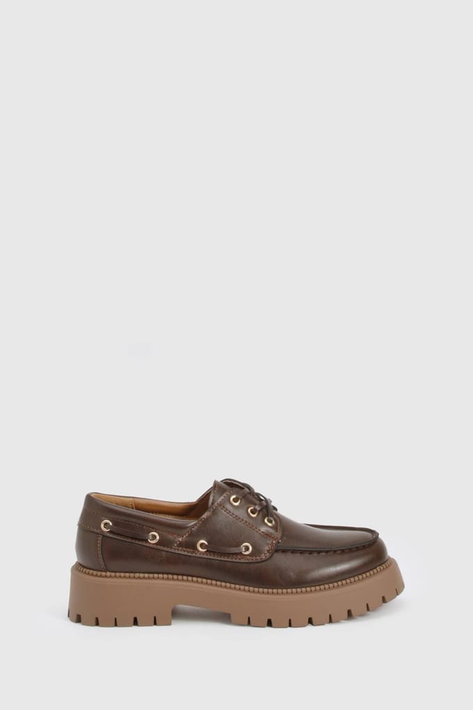 boohoo Dames Chunky Bootsschoenen Loafers | Brown | Maat: 3