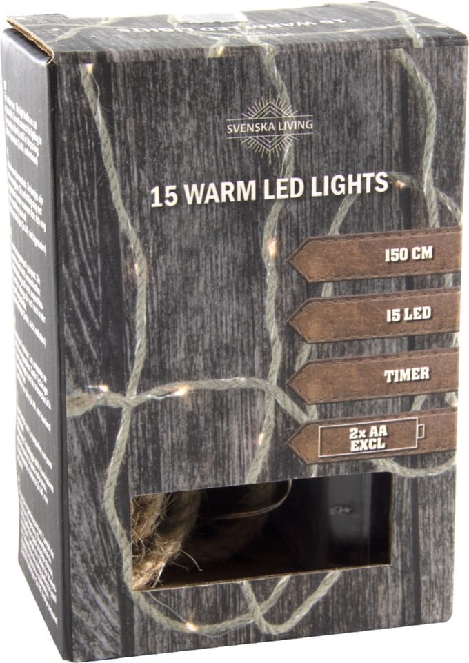 Svenska Living touwverlichting - met 15 micro leds - batterij- 150 cm