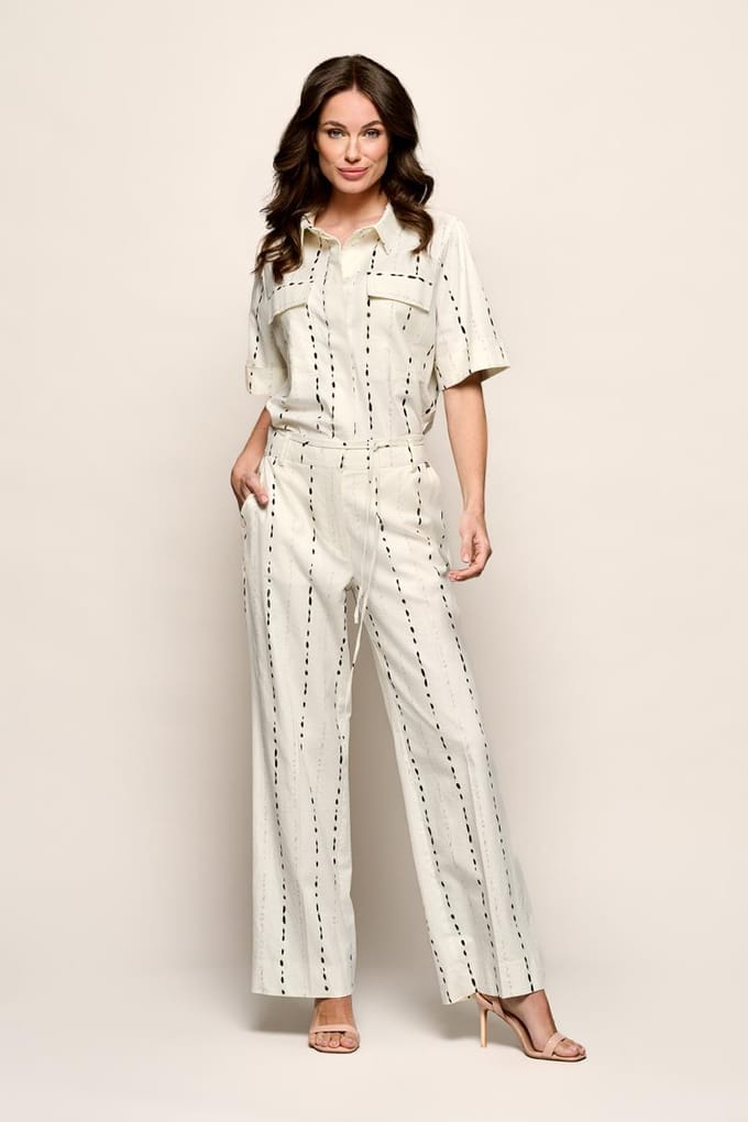 Paige Print Broek Offwhite / Zwart